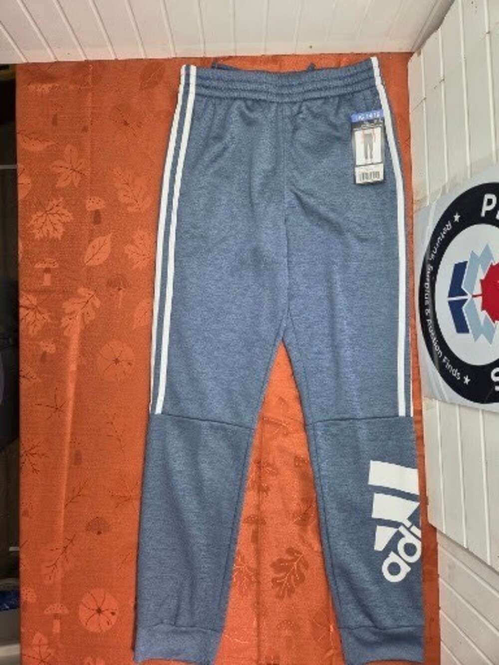 adidas Boys Fleece Logo Joggers Heather Blue Size L 14/16 NWT